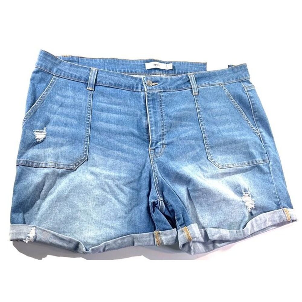 Redy Womens Mid-Rise Distressed Denim Shorts With Rolled Cuffs 22W Ultra Comfort
